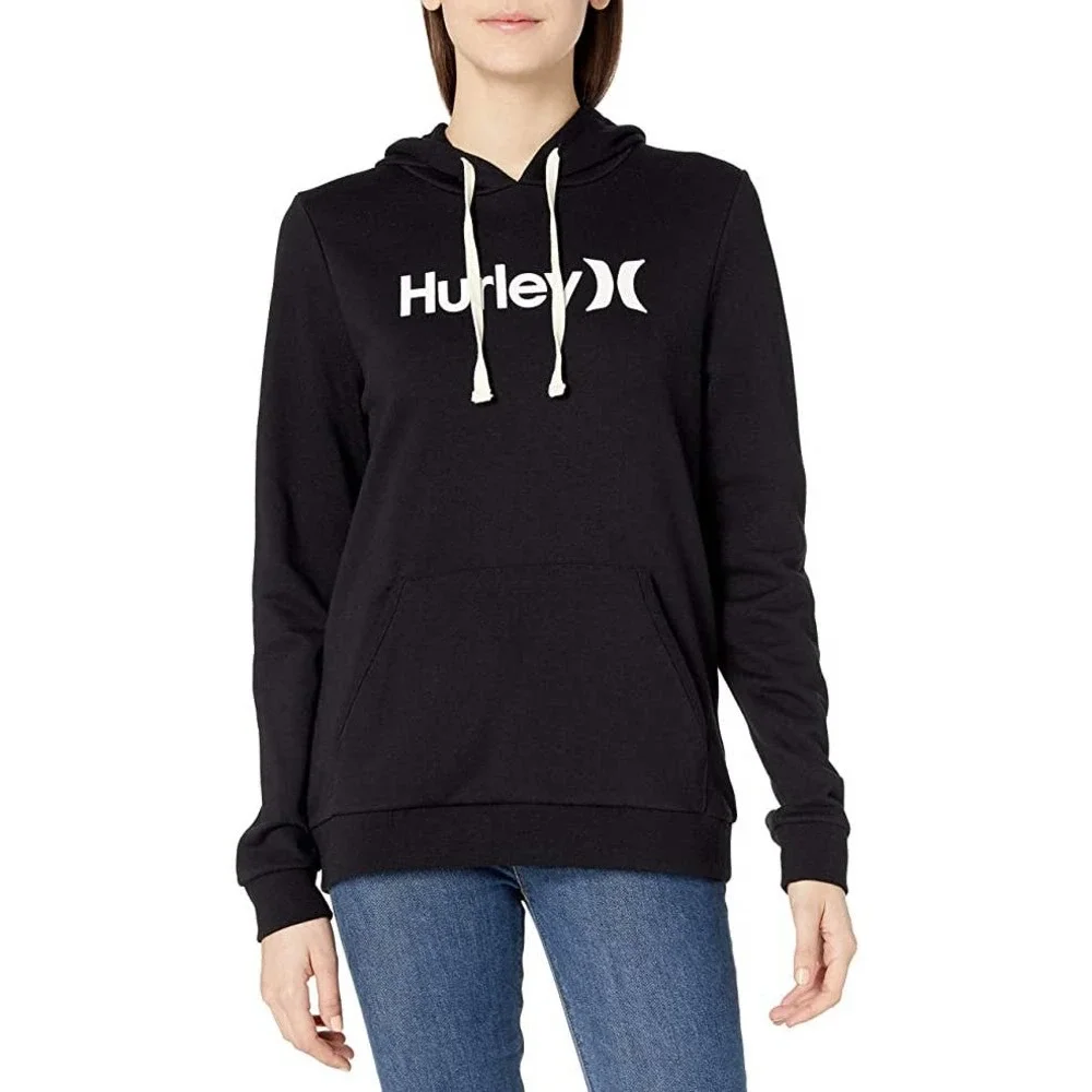 Hurley Women's SMALL One & Only Fleece Hoodie Pullover Black Sweatshirt - Picture 1 of 5